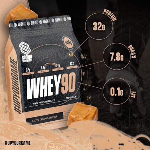 Whey90 Salted Caramel 1kg Whey Protein Isolate- by Soccer Supplement, 32 Grams SOCCER SUPPLEMENTBuy Supplements Australia