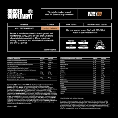 Whey90 Salted Caramel 1kg Whey Protein Isolate- by Soccer Supplement, 32 Grams SOCCER SUPPLEMENTBuy Supplements Australia