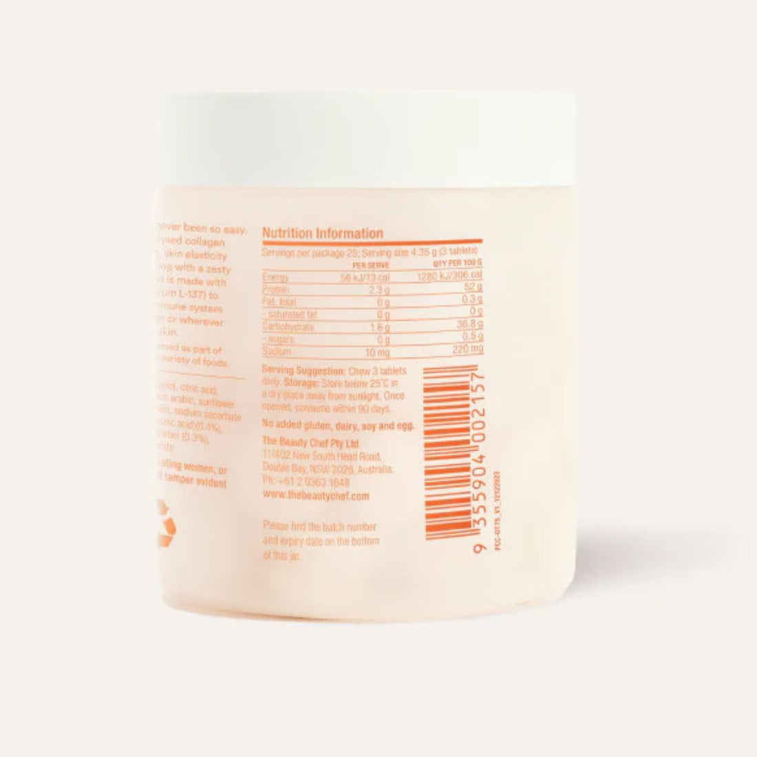 The Beauty Chef Plumpers™ Collagen Chewable Tablets with Hyaluronic Acid & Postbiotic, Supports Skin Elasticity & Collagen, Women's Multivitamin, Collagen Peptides, 75 Tablets (Orange & Turmeric) The Beauty ChefBuy Supplements Australia