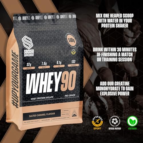 Whey90 Salted Caramel 1kg Whey Protein Isolate- by Soccer Supplement, 32 Grams SOCCER SUPPLEMENTBuy Supplements Australia