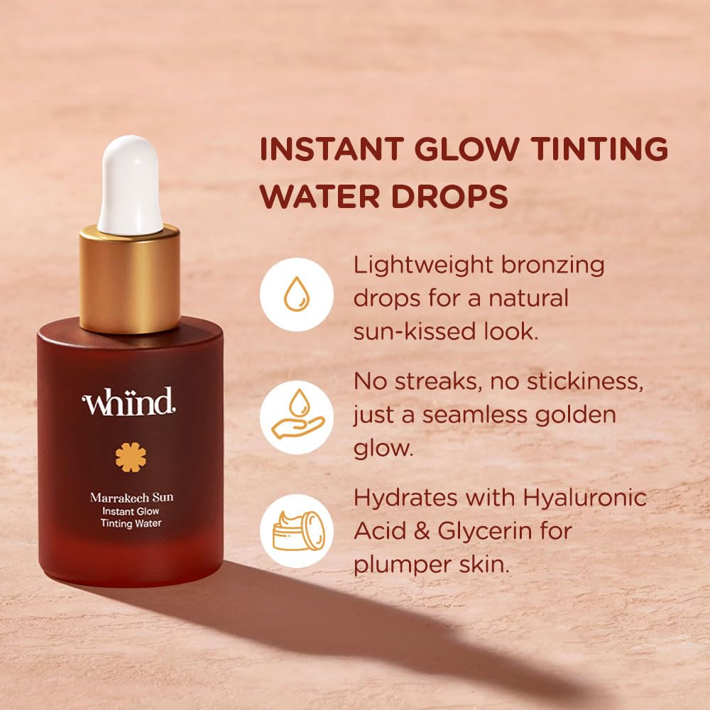 WHIND Marrakech Sun Instant Glow Tinting Water- Self Tanner Face Drops –Bronzing for Face –Lightweight Tanner/Natural Tan- Streak-Free Glow – Tan Drops for Radiant Skin - 1oz / 30ml WHINDBuy Supplements Australia