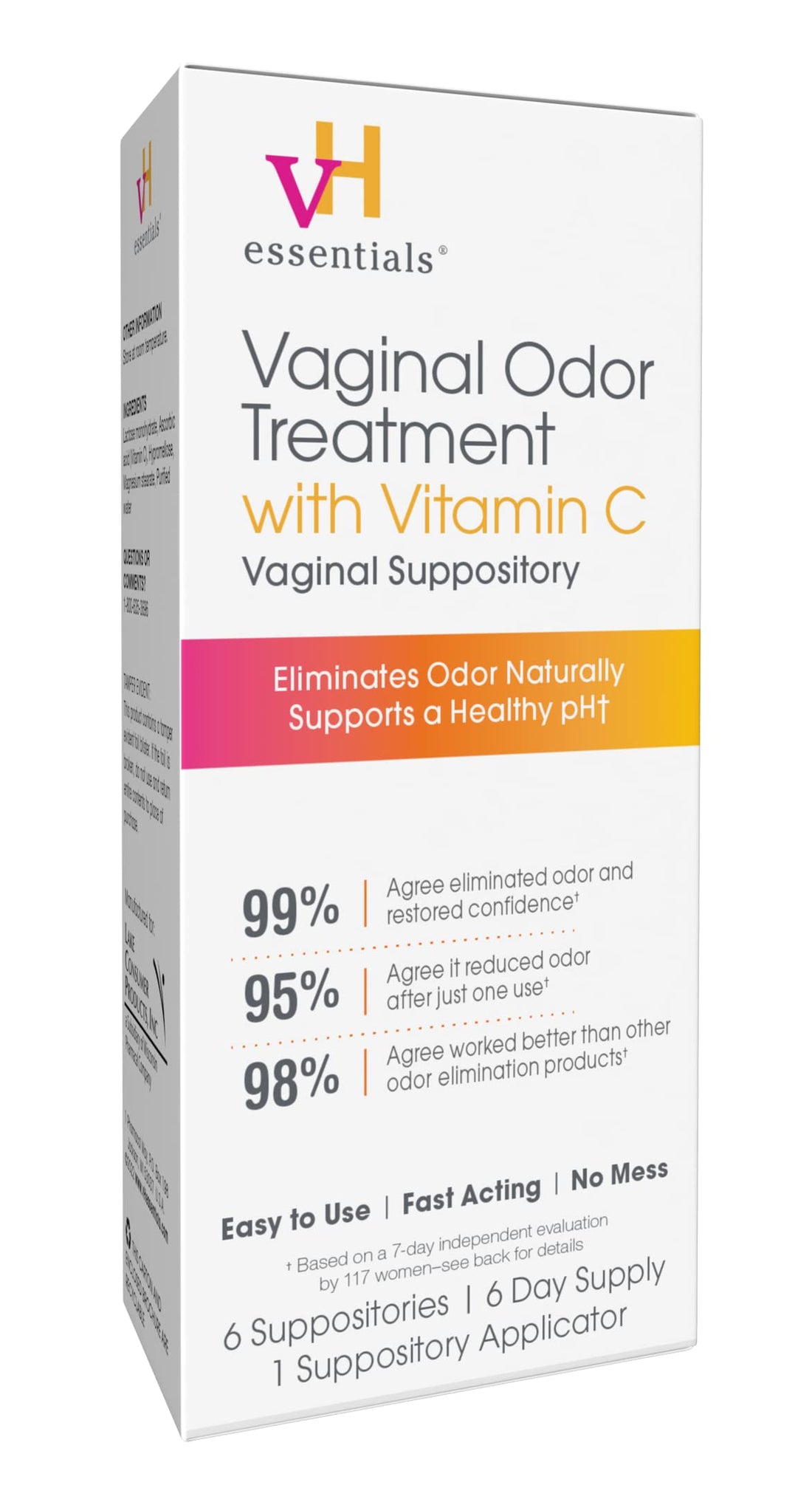 vH Essentials Vaginal Odor Treatment with Vitamin C, Boric Acid Suppositories Alternative, Supports Balanced pH, Eliminates Naturally, Suppositories, 6 w/Applicator, White vH essentialsBuy Supplements Australia