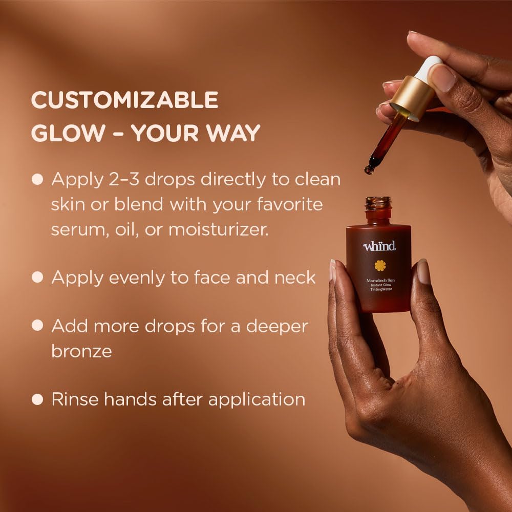 WHIND Marrakech Sun Instant Glow Tinting Water- Self Tanner Face Drops –Bronzing for Face –Lightweight Tanner/Natural Tan- Streak-Free Glow – Tan Drops for Radiant Skin - 1oz / 30ml WHINDBuy Supplements Australia