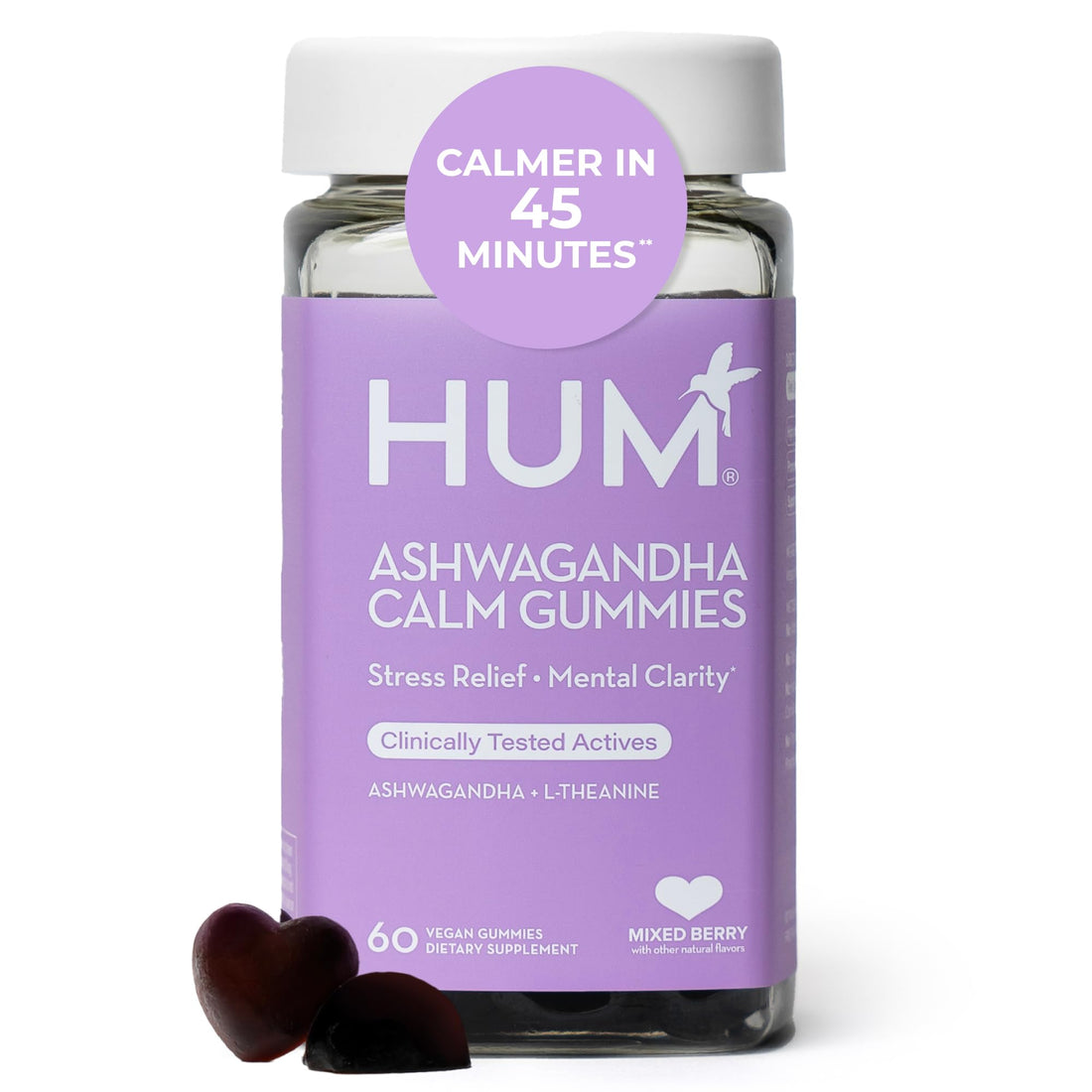HUM Calm Ashwagandha Gummies for Women and Men, L-Theanine Ashwagandha Supplements for Daily Relaxation & Clarity Support, Vegan Fast Acting Gummy Formula, Mixed Berry Flavor, 60 Gummies HUMBuy Supplements Australia