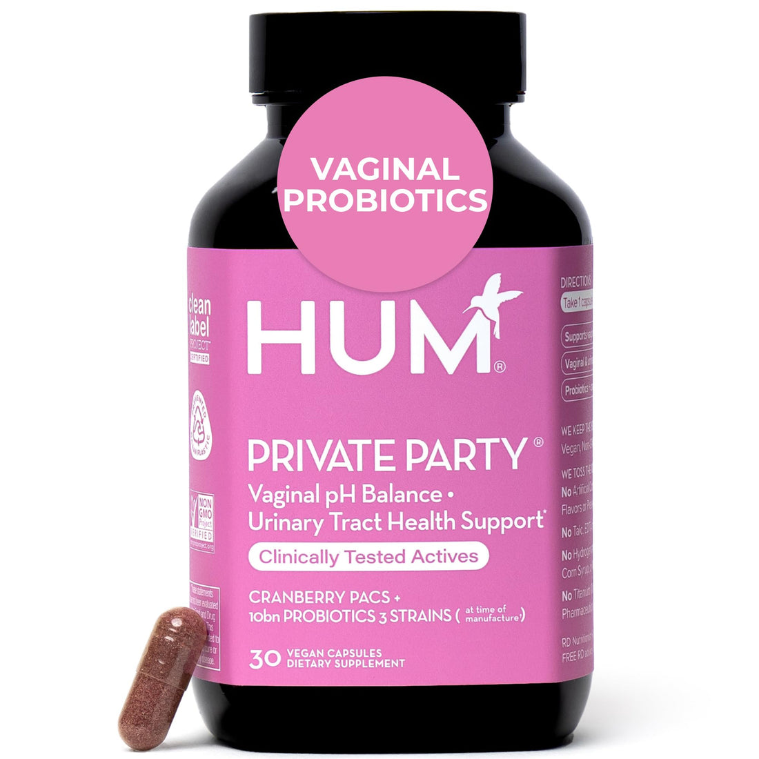 HUM Private Party Vaginal Probiotics for Women, pH Balance and Urinary Tract Support Vaginal Probiotic Supplement with Cranberry & Lactobacillus Blend, Women's Health Cranberry Pills, 30 Capsules HUMBuy Supplements Australia