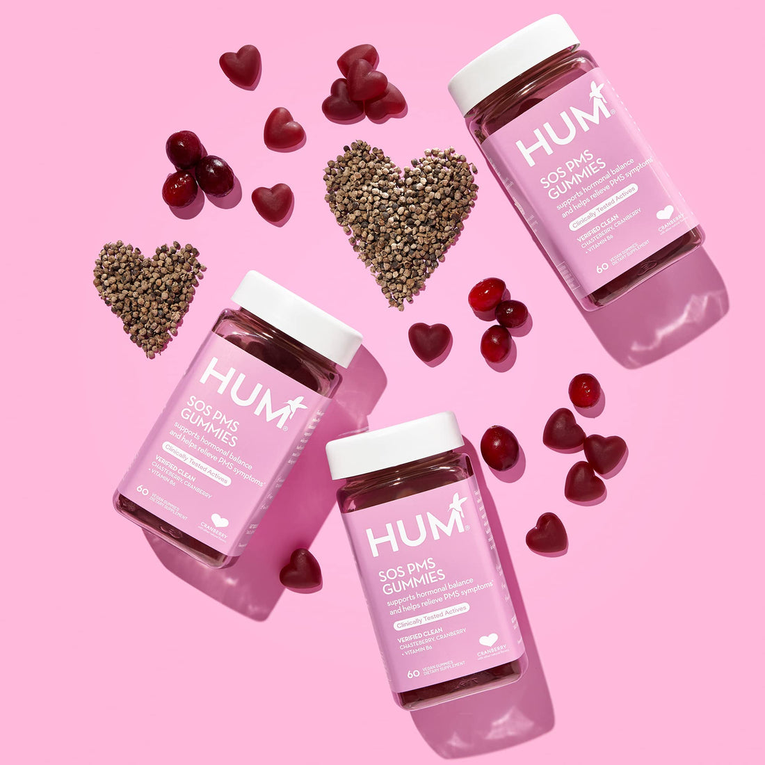 HUM Nutrition SOS PMS Gummies, PMS Support Supplement for Women, Support Cycle Symptoms, Bloating, Hormonal Balance, Includes Vitamin B6, Cranberry & Chasteberry Vitex, Gluten Free, 60 Vegan Gummies HUMBuy Supplements Australia