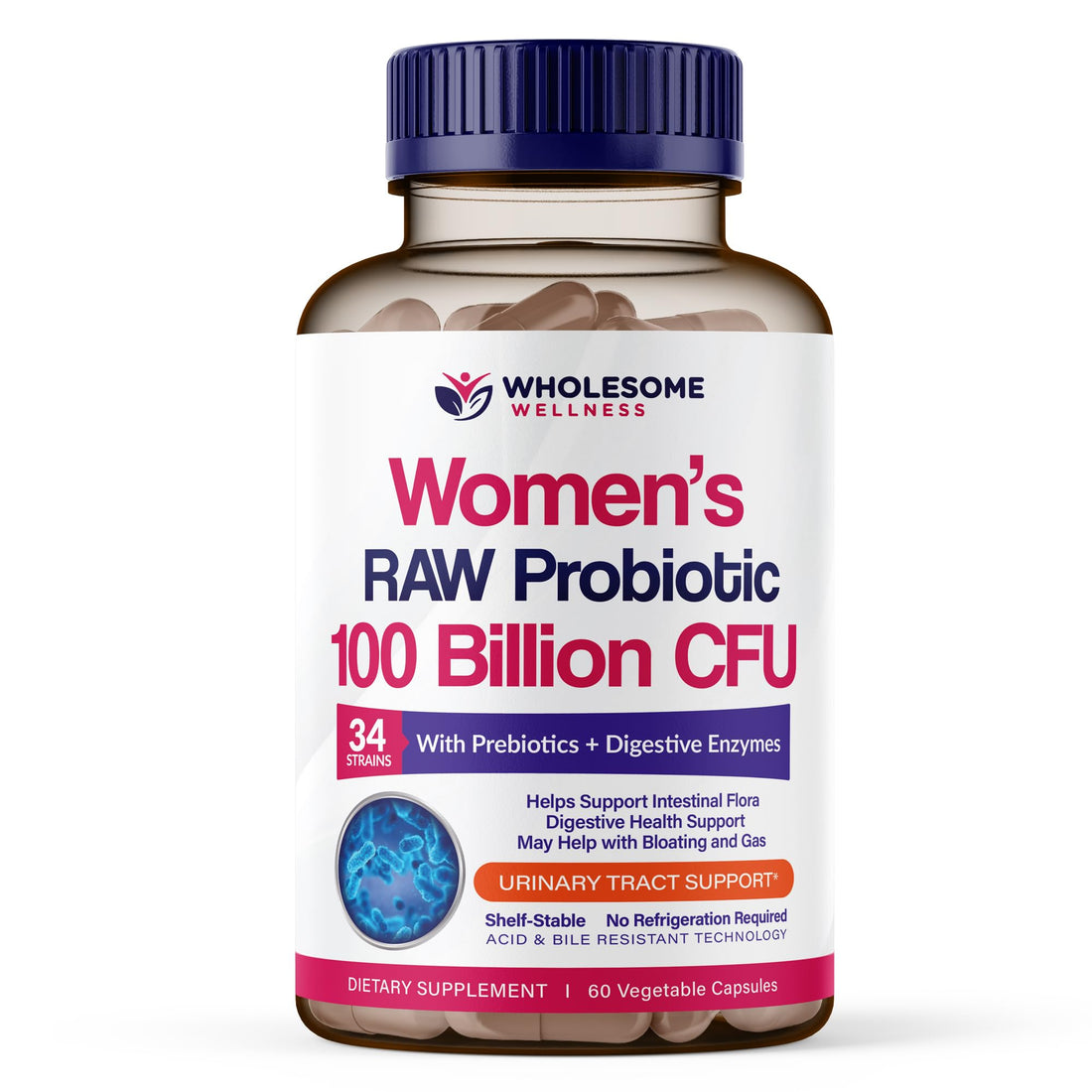 Wholesome Wellness Dr. Formulated Raw Probiotics for Women 100 Billion CFUs Capsules with Prebiotics, Digestive Enzymes, Approved for Adults, Shelf Stable Supplement Wholesome WellnessBuy Supplements Australia
