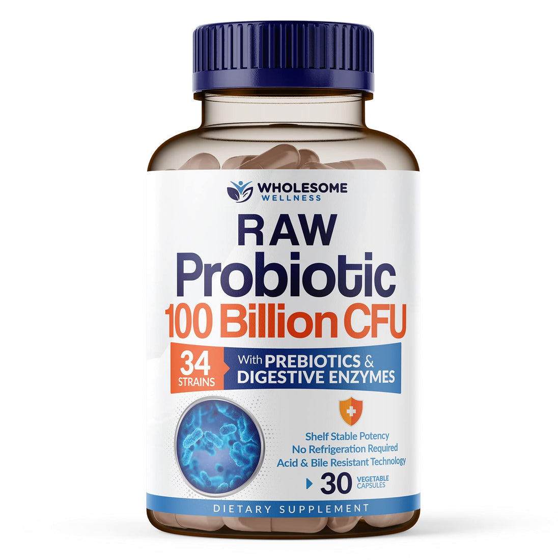 Wholesome Wellness Organic Raw Probiotics 100 Billion CFU, Dr Formulated for Women and Men, Complete Adult Supplement with Prebiotics and Digestive Enzymes; 30 Capsules, Shelf Stable Wholesome WellnessBuy Supplements Australia