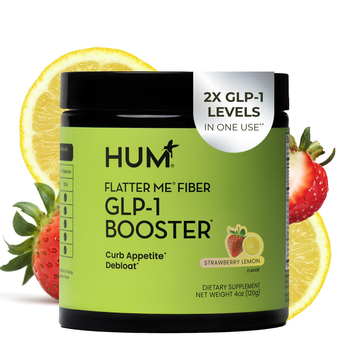 HUM Flatter Me Fiber Supplement for Women & Men, Prebiotics & Digestive Enzymes to Support Weight & Bloating, Digestive & Gut Health, Fiber Powder Drink Mix, Strawberry Lemon - 10 Servings HUMBuy Supplements Australia