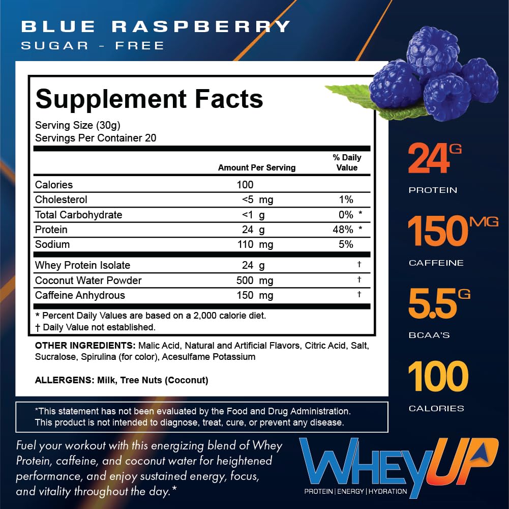 WheyUP Clear Whey Isolate Protein Powder, Blue Raspberry - 150mg Caffeine - 20 Servings WheyUPBuy Supplements Australia